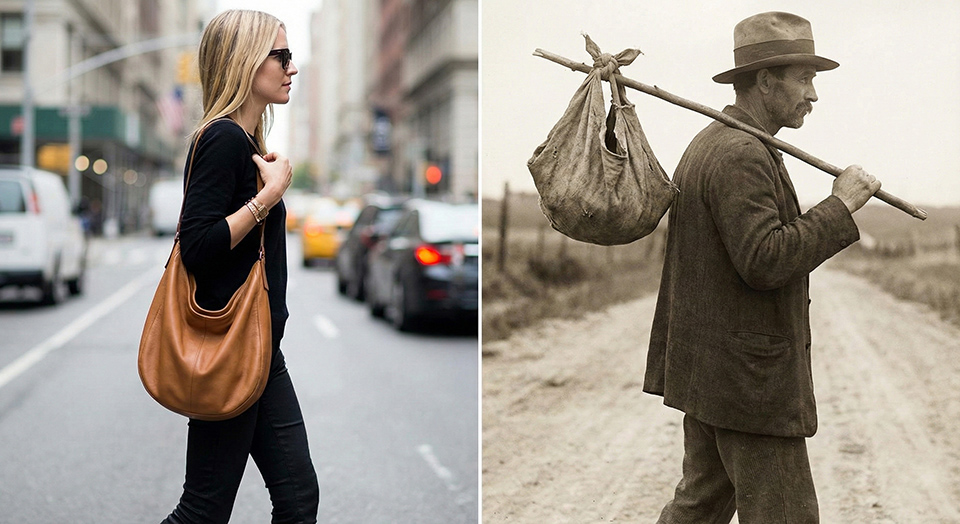 two different people with their "hobo bags" from two different periods - 960 two different people with their hobo bags from two different periods - 960