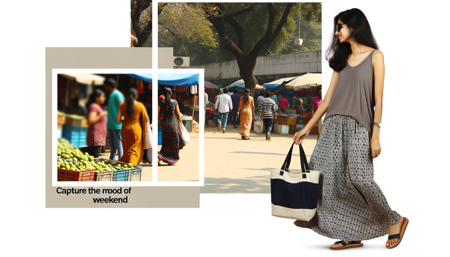 Weekend vibes with a maxi skirt, tank top, and a tote bag