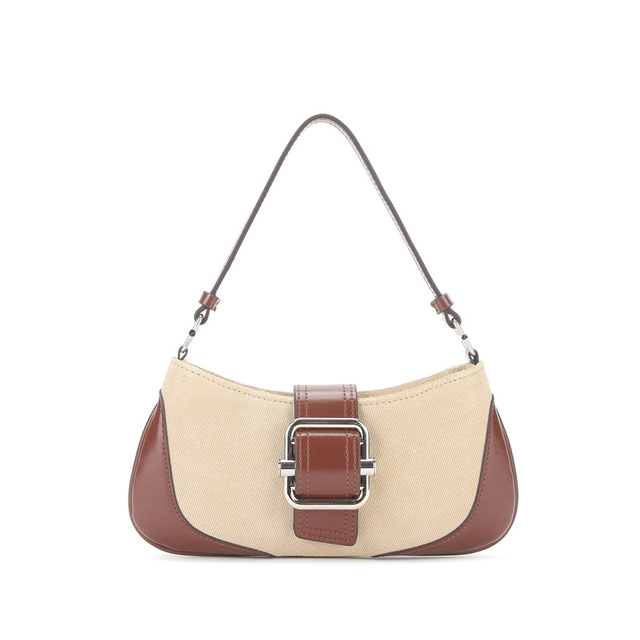 Lady Genuine Leather And Canvas Handbag Tote Bag