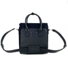 Pure black leather crossbody commuter laptop bag