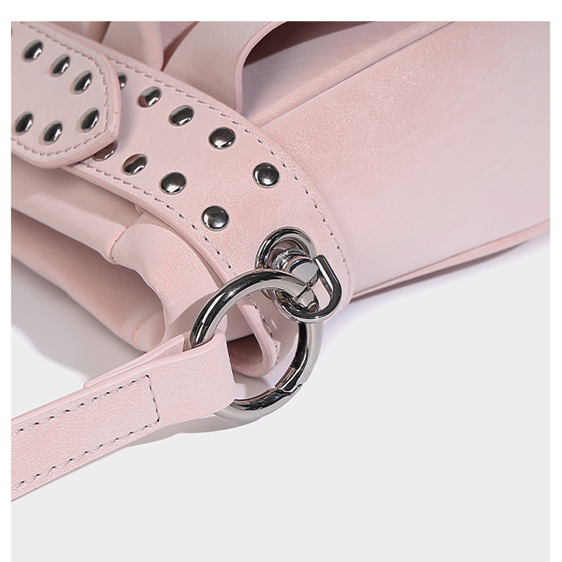 Women's Gathered Punk-Inspired Moto Crossbody Bag-Refined Metal Fittings