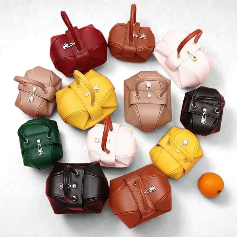 Dual Sizes Nappa Leather Apple-Shaped Concave Triangle Top Handle Shoulder Bag-Available in a Diverse Colour Palette