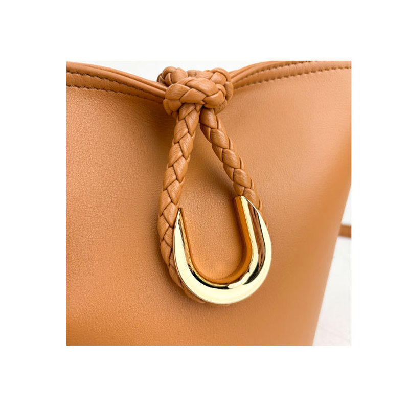 Woven Knot Metal Accent Bucket Crossbody Bag-Metal U Ring