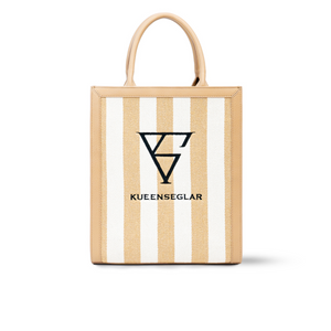 Kueenseglar Canvas PU City Walk Beige Tote Bag