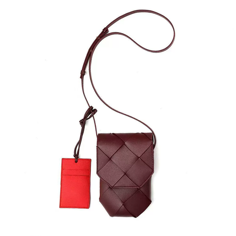 Intrecciato Leather Mini Crossbody Phone Bag with Luggage Tag-Accented with a Luggage Tag