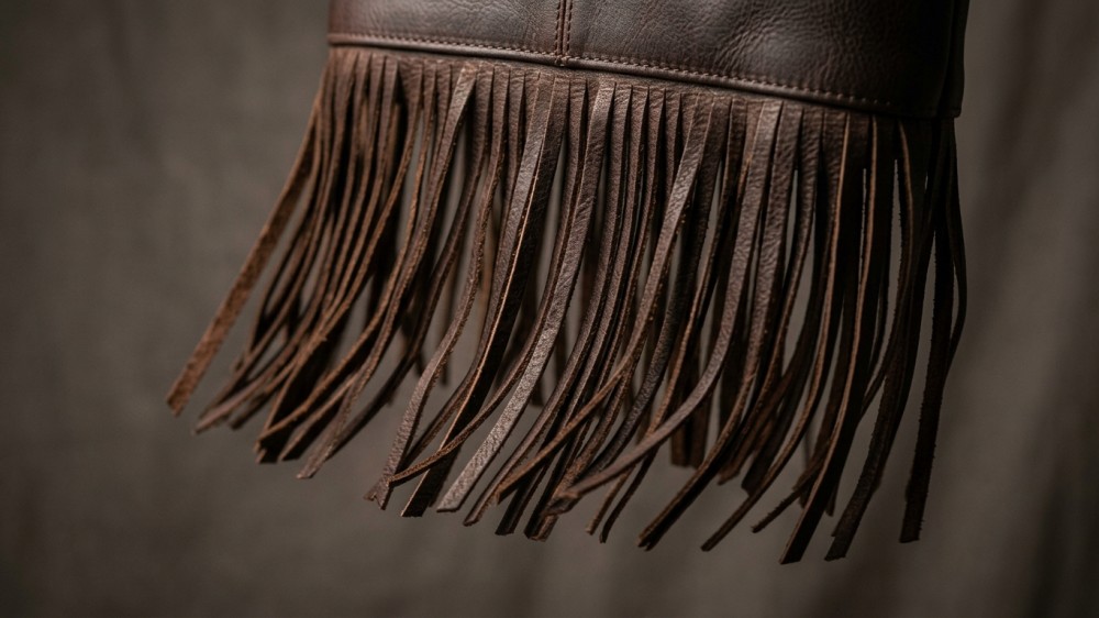 Macro view of leather fringe strips