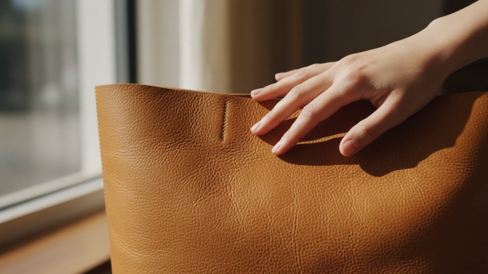 hand-inspecting-natural-grain-of-a-high-quality-leather-tote-bag