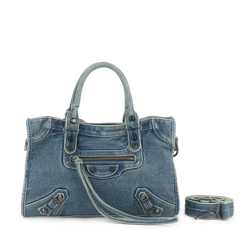 Washed & Distressed Biker-Style Denim Bag-Summary Shot