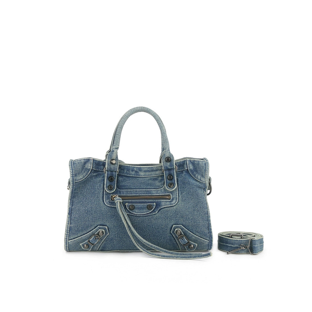 Washed & Distressed Biker-Style Denim Bag
