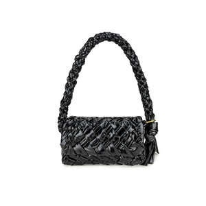 Pleated, Tasseled, Crafted Woven French Style Oil Wax Leather Crossbody & Shoulder Bag