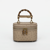 Genuine Ostrich Leather Women's Oval Cosmetic Crossbody with Bamboo Handle