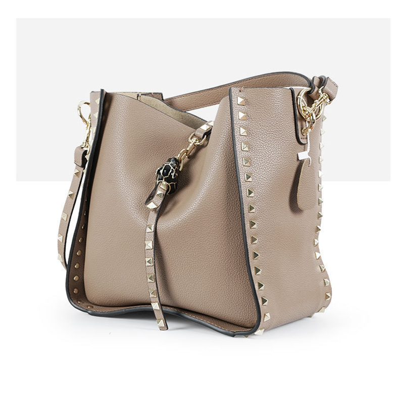 Top-Grain Leather Gothic Rivet Bucket Bag-Multi-Angle Showcase
