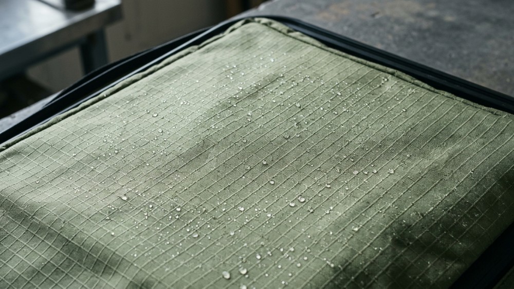 Ripstop nylon grid with water droplets on surface
