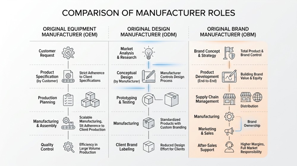 Diagram comparing OEM, ODM, and OBM roles