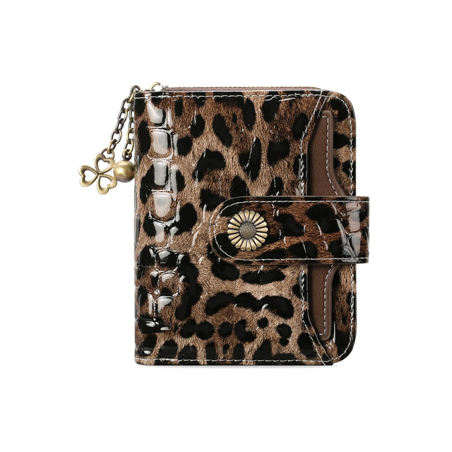 Leopard Print Sunflower Buckle Genuine Leather Multifunctional Purse
