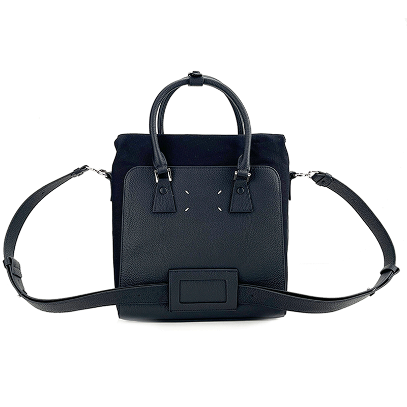 Pure black leather crossbody commuter laptop bag-3-Way Bag (Crossbody, Handbag, Backpack) 