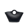 Women's Round Handle Genuine Leather Woven Basket Tote Bag