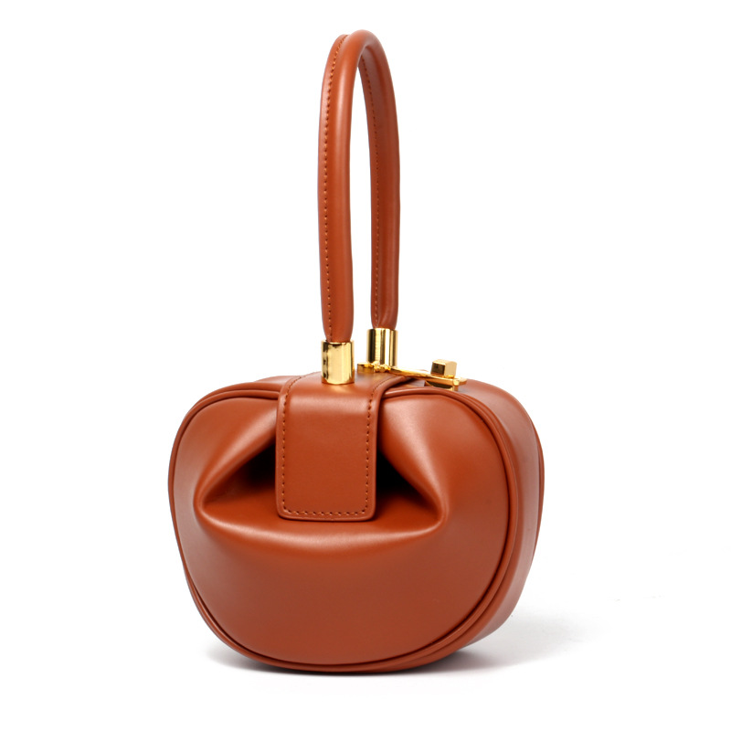 Dual Sizes Nappa Leather Apple-Shaped Concave Triangle Top Handle Shoulder Bag-Apple Shape