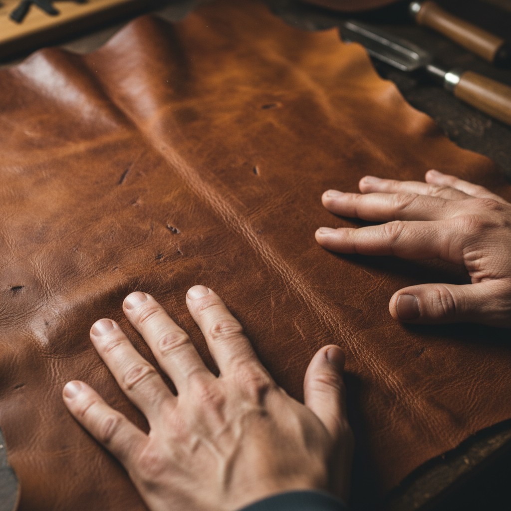 close-up-of-premium-full-grain-vegetable-tanned-leather-highlighting-its-natural-texture-and-quality
