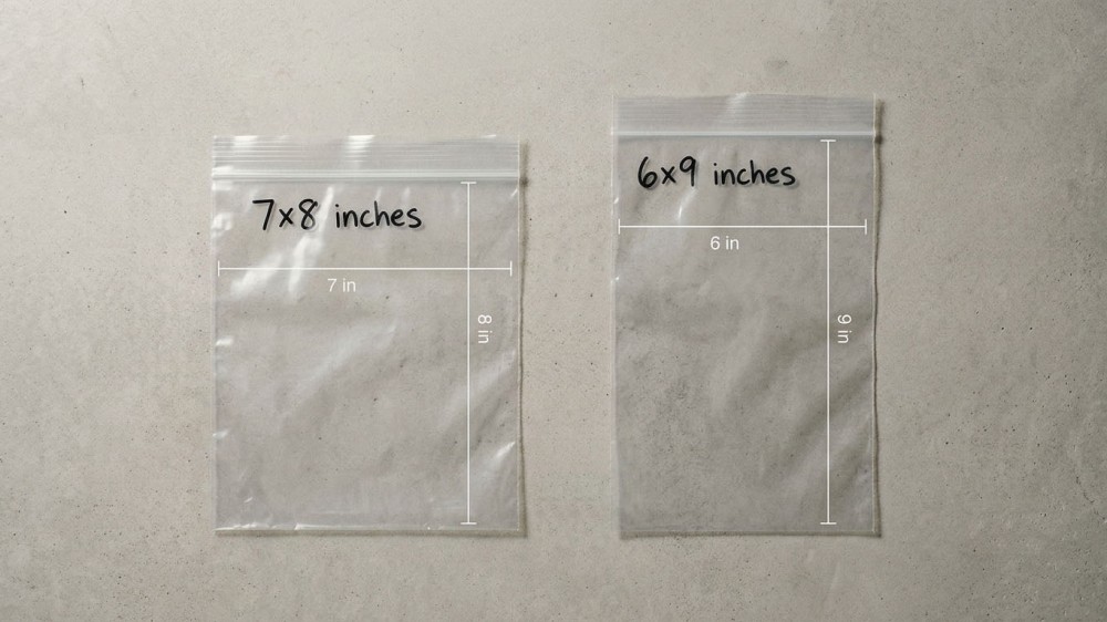 Comparison of 7x8 and 6x9 clear quart bags
