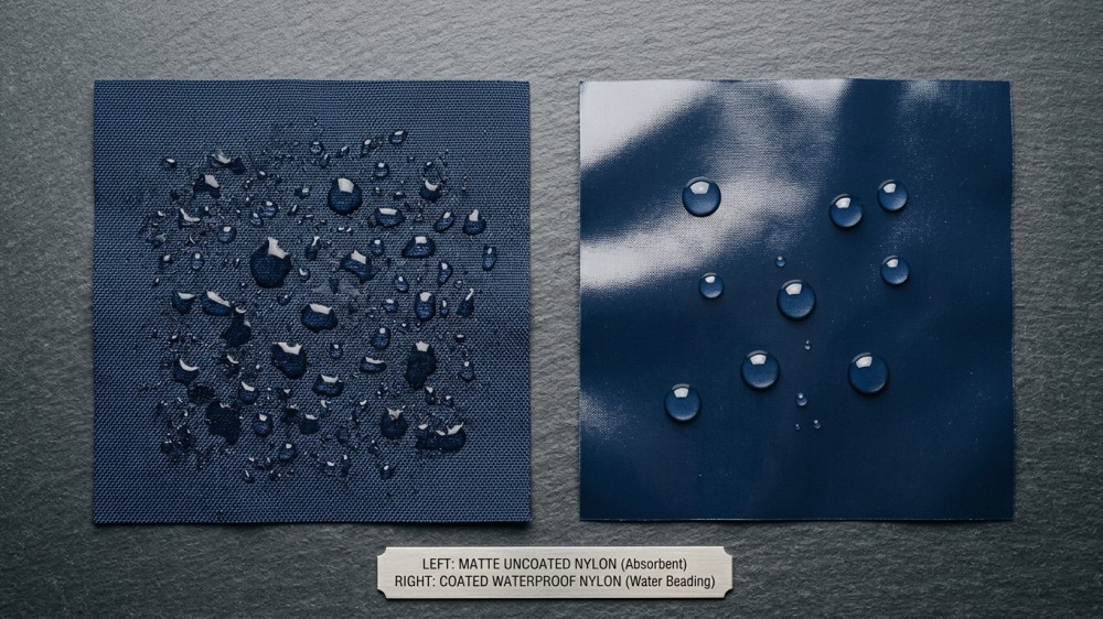 Coated and uncoated nylon swatches with visible texture differences