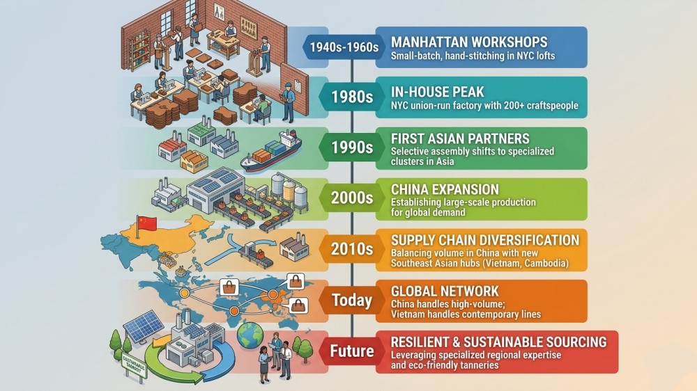Timeline showing shift in manufacturing regions