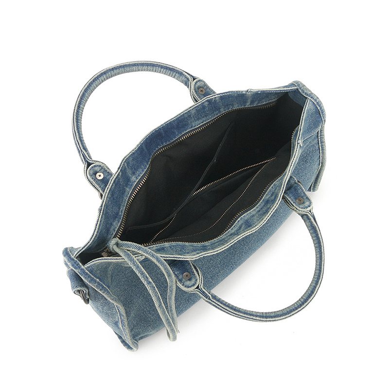 Washed & Distressed Biker-Style Denim Bag-Capacity For Everyday Essentials
