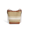 Genuine leather small lady tote bag cashmere fabric