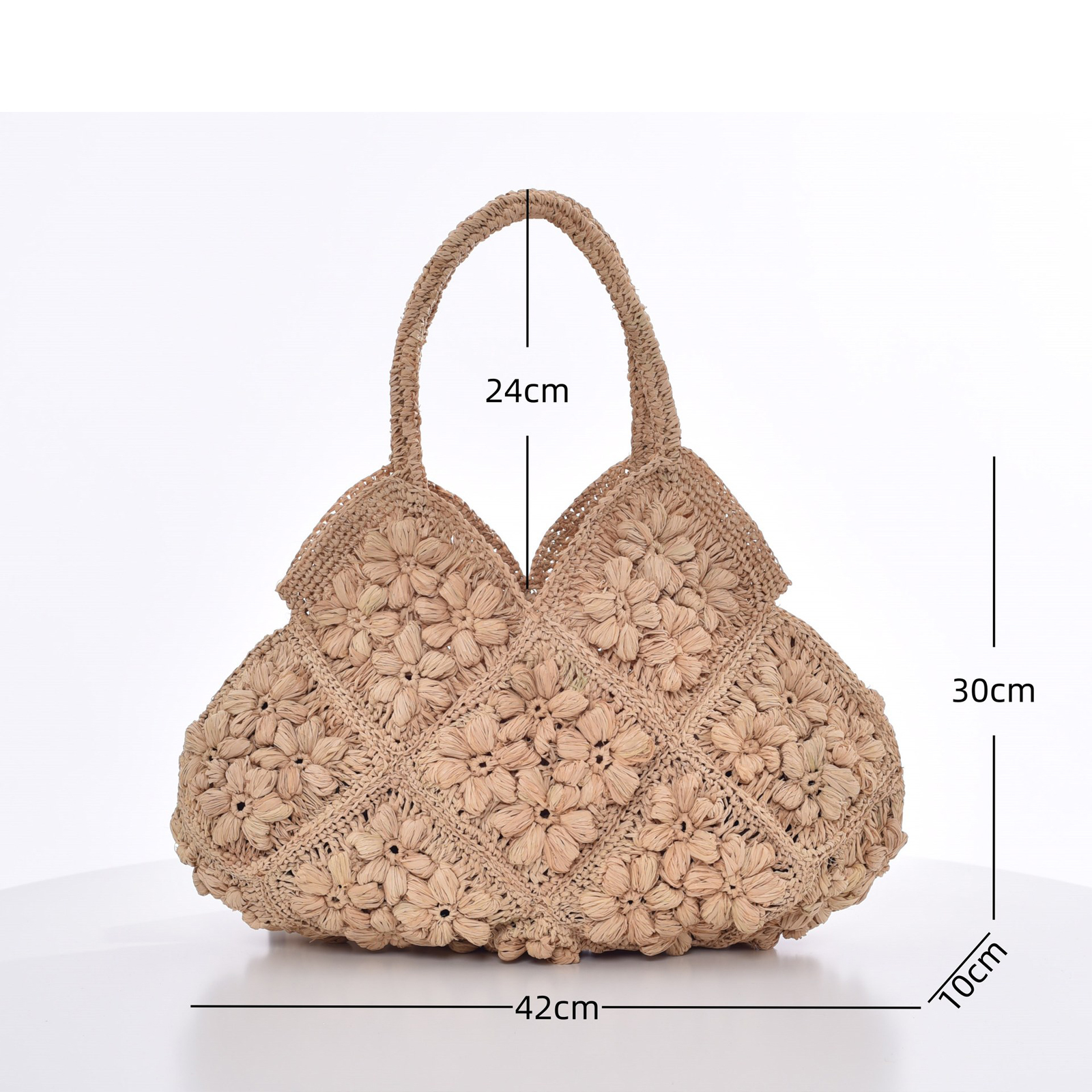 Handcrafted Raffia Tote Bag with Floral Accents 9