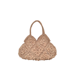 Women's Handmade Raffia Braided Tote Bag with Floral Decorations