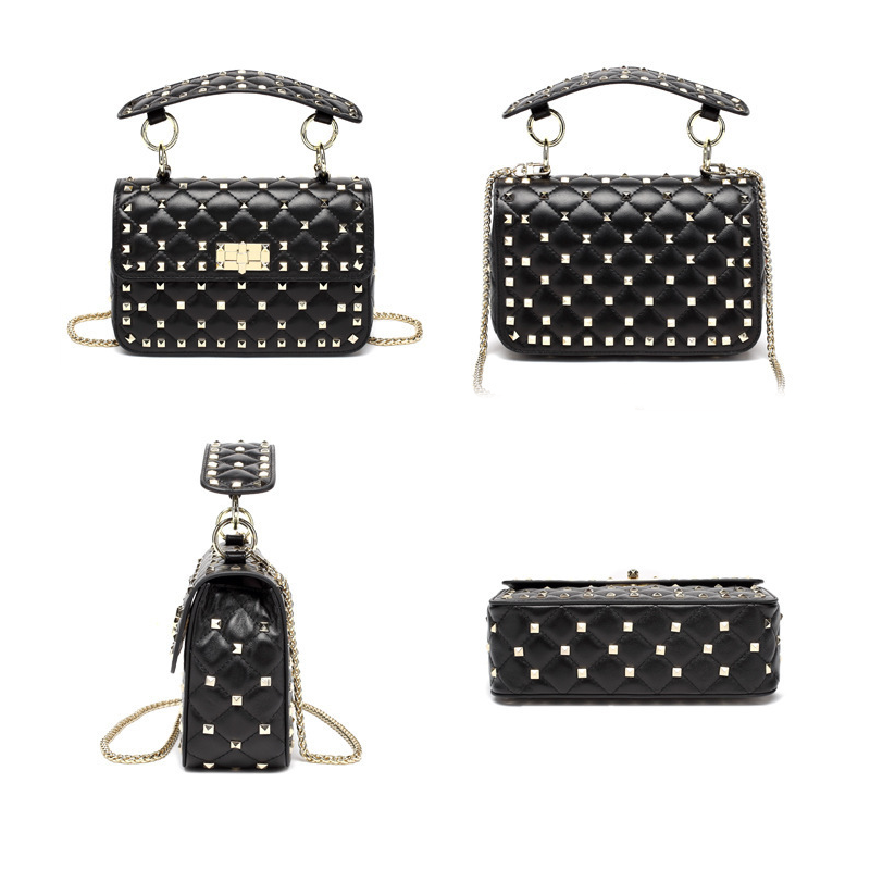 Lambskin Quilted Chain Shoulder Bag with Rivet-Multi-Angle Showcase