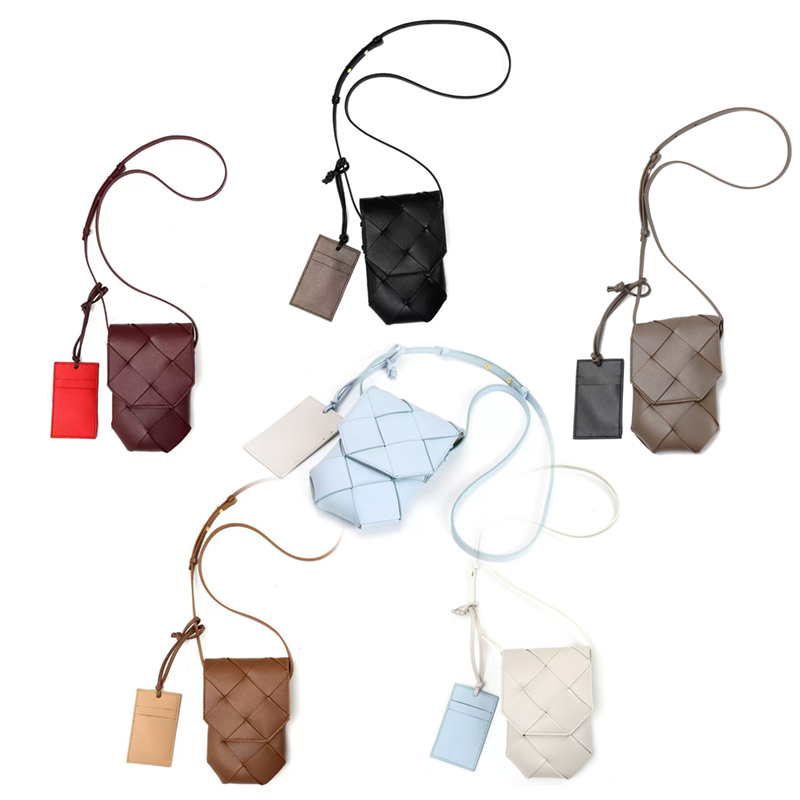 Intrecciato Leather Mini Crossbody Phone Bag with Luggage Tag-Multiple Colour Options