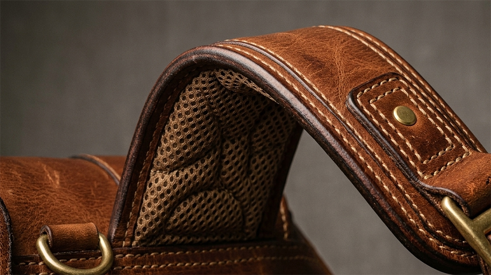 close-up-of-padded-leather-shoulder-strap-and-reinforcement
