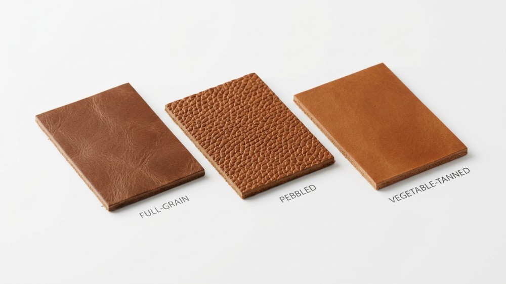 Macro render of three summer-suitable leather textures