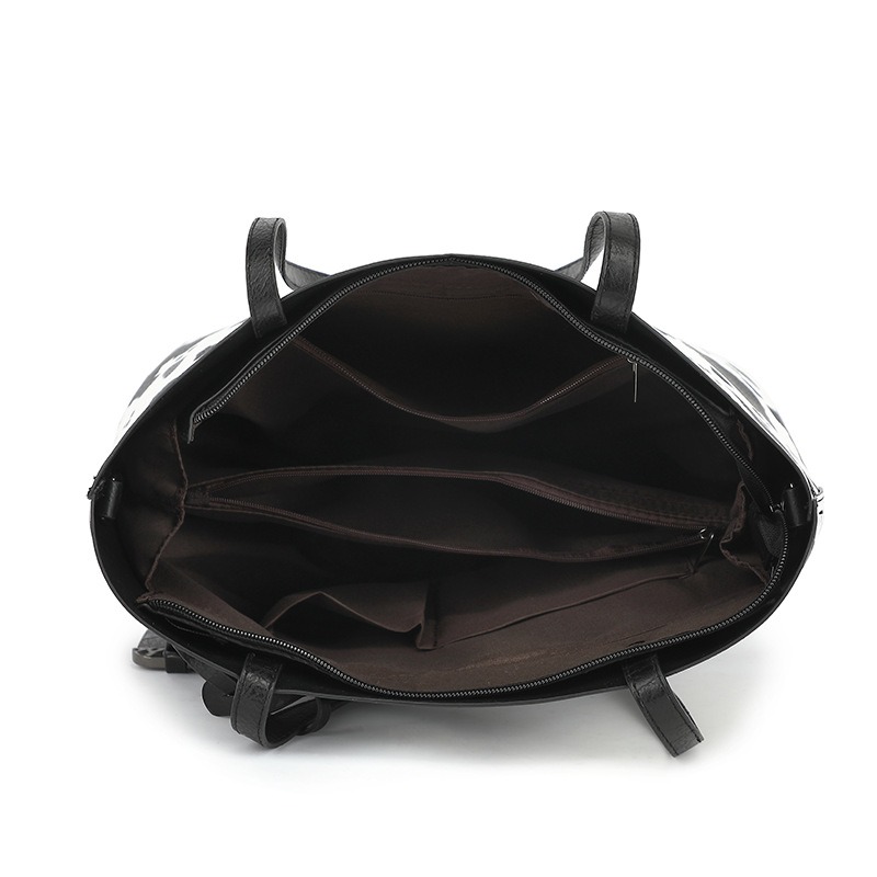 black cow print bag-inside