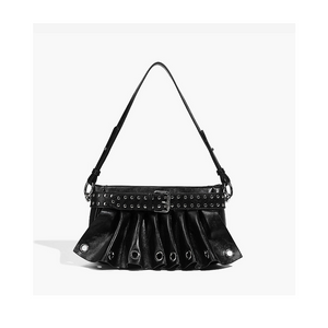 Women's Gathered Punk-Inspired Moto Crossbody Bag