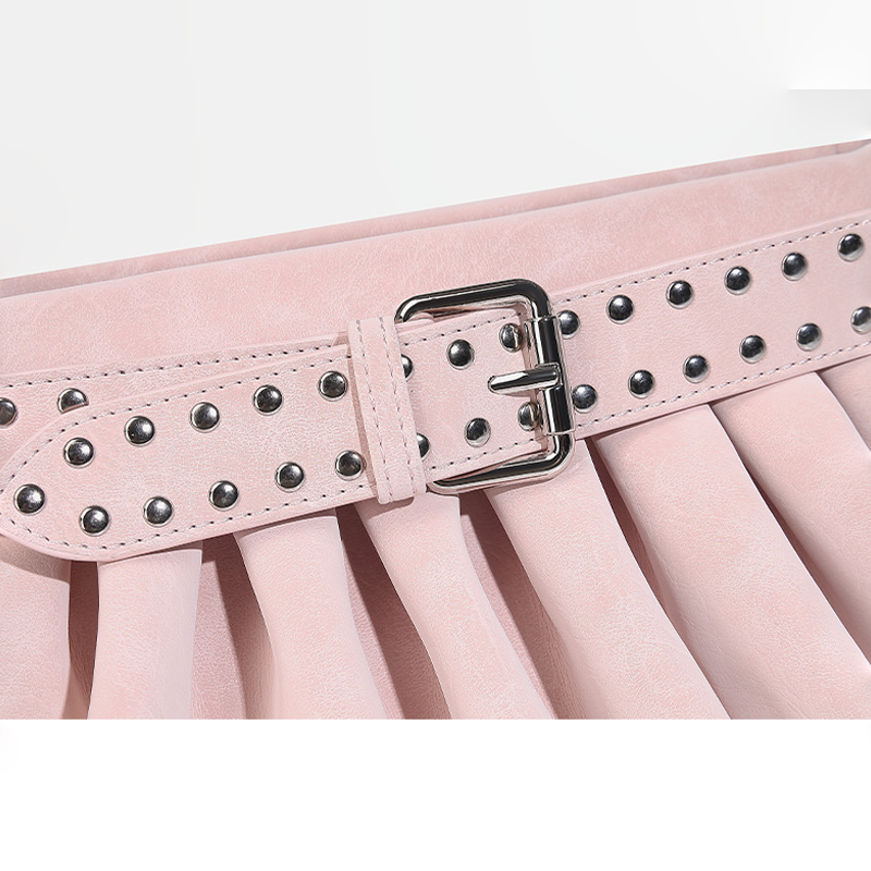 Women's Gathered Punk-Inspired Moto Crossbody Bag-Bold Stud Accents