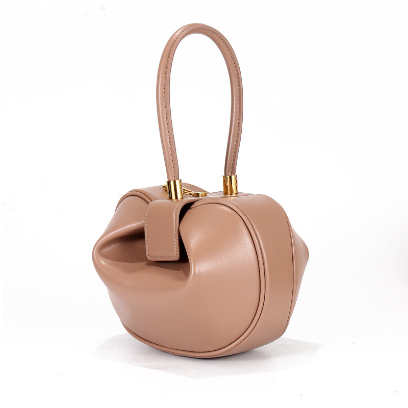 Dual Sizes Nappa Leather Apple-Shaped Concave Triangle Top Handle Shoulder Bag-Unique Concave Design