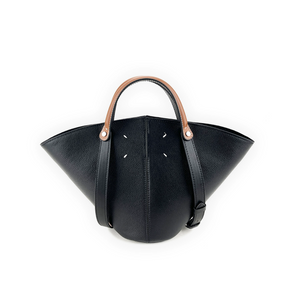 Pebbled Cowhide Sector-Shaped Top-Handle Shoulder Bag