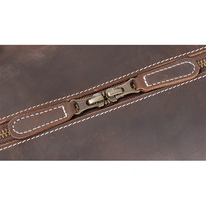 Retro Crazy Horse Leather Duffle Bag with ID Tag-quality hardware