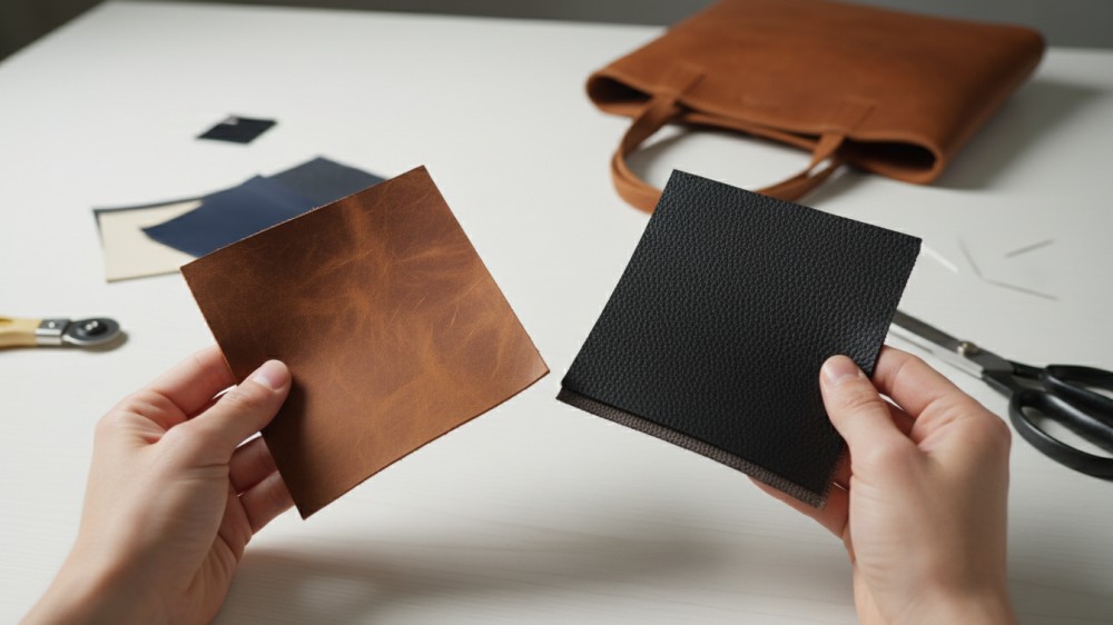 hands-comparing-leather-and-synthetic-handbag-materials
