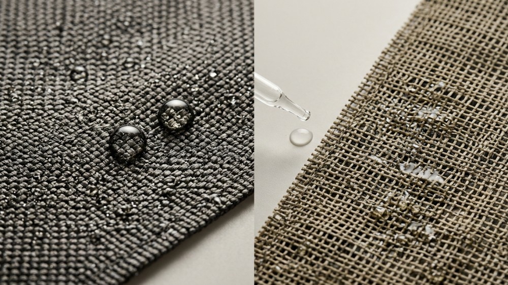 Different nylon weaves reacting to light water mist