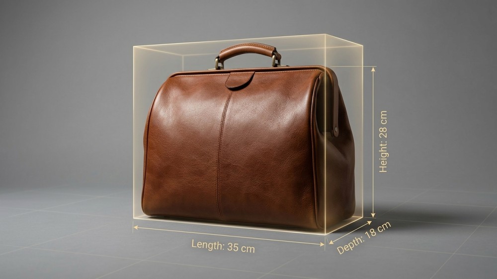 Measuring a structured leather satchel