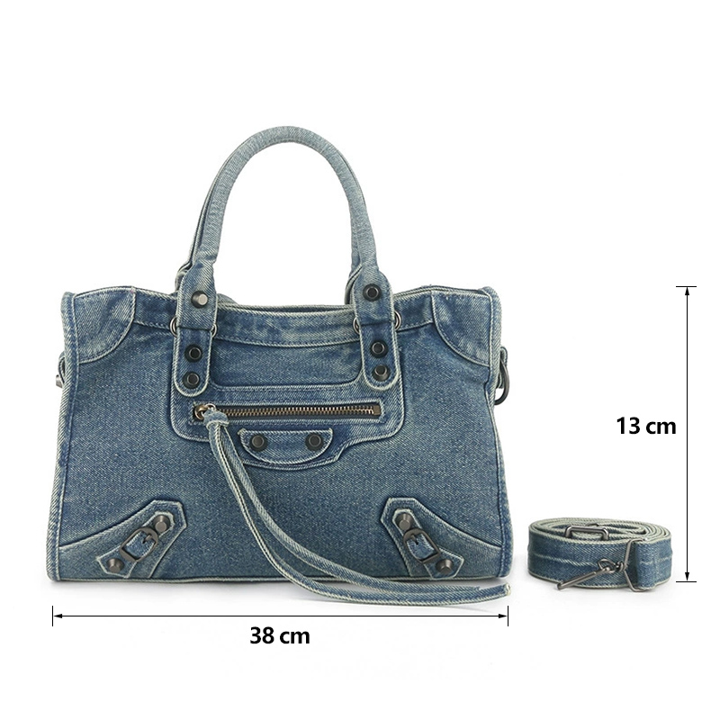 Washed & Distressed Biker-Style Denim Bag-Bag Dimensions