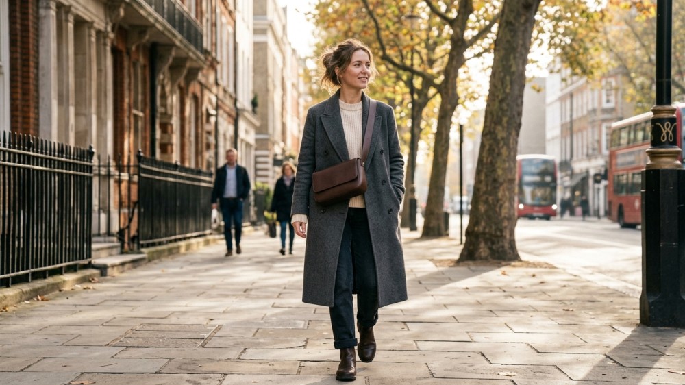 Woman wearing crossbody bag securely across chest
