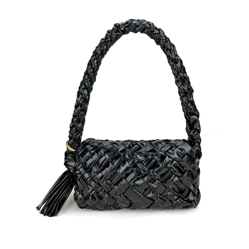 Pleated, Tasseled, Crafted Woven French Style Oil Wax Leather Crossbody & Shoulder Bag-High-Quality Oil Wax Leather