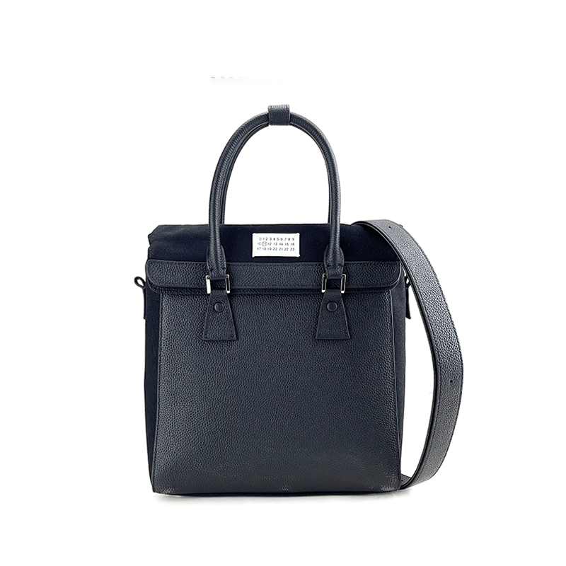 Pure black leather crossbody commuter laptop bag-Commuting Style 