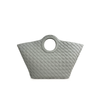 Women's Round Handle Genuine Leather Woven Basket Tote Bag