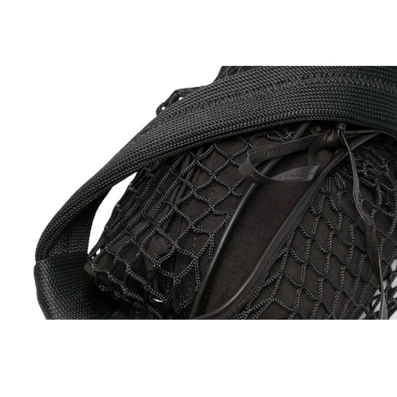 Casual Crescent-Shaped Genuine Leather Crossbody Bag with Woven Net Overlay-Hard-Wearing Genuine Leather Ties