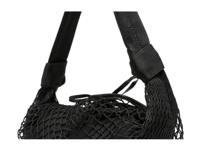 Casual Crescent-Shaped Genuine Leather Crossbody Bag with Woven Net Overlay-Integrated Netting Body